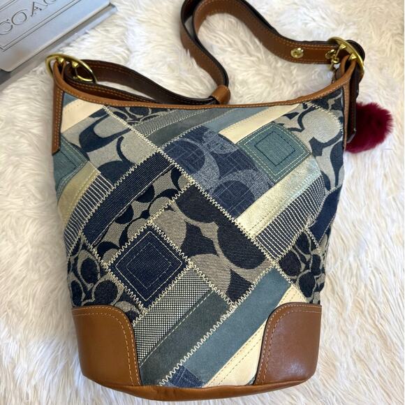 y2k Rare COACH Denim Leather Patchwork Shoulder Bag Crossbody - Picture 2 of 11